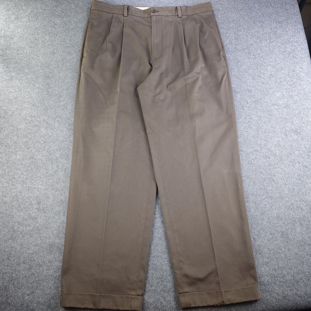 Brooks Brothers Advantage Chino Elliott Pants Mens 40x30 Brown Pleated Cuffed
